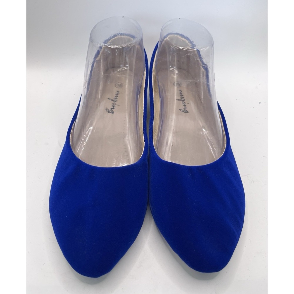 Royal Blue Velvet Ballet Flats Almond Toe Slip On Shoes Size 39 Classy Elegant